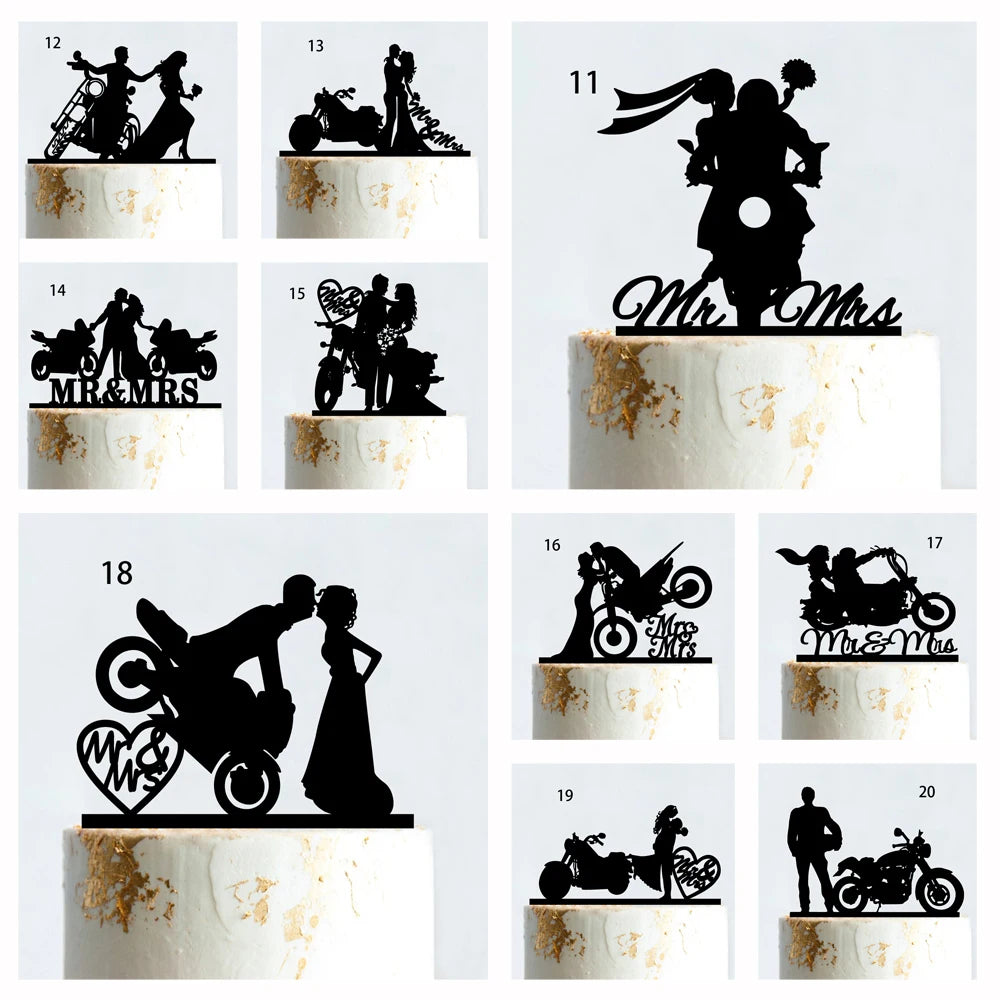 Decorazione per torta nuziale in stile divertente con motocicletta