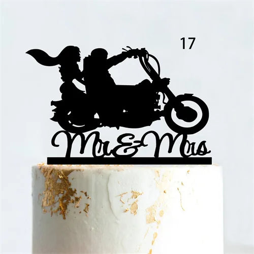Decorazione per torta nuziale in stile divertente con motocicletta
