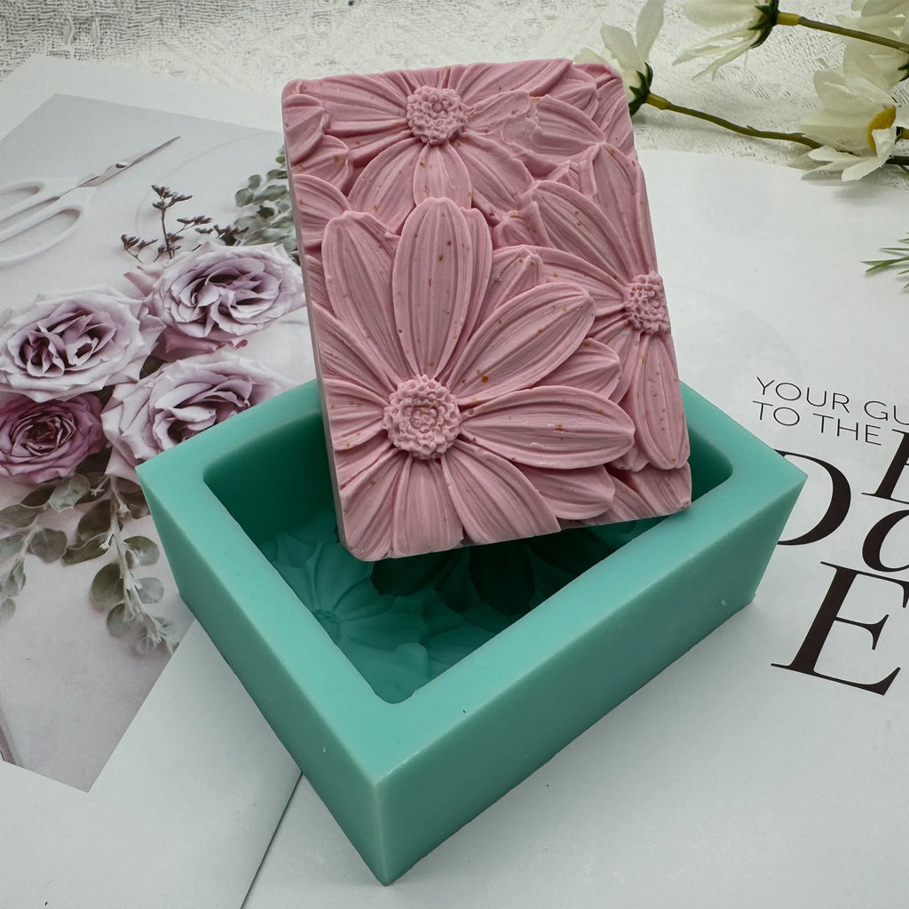 Elegante stampo per sapone a forma di girasole rettangolare 3D