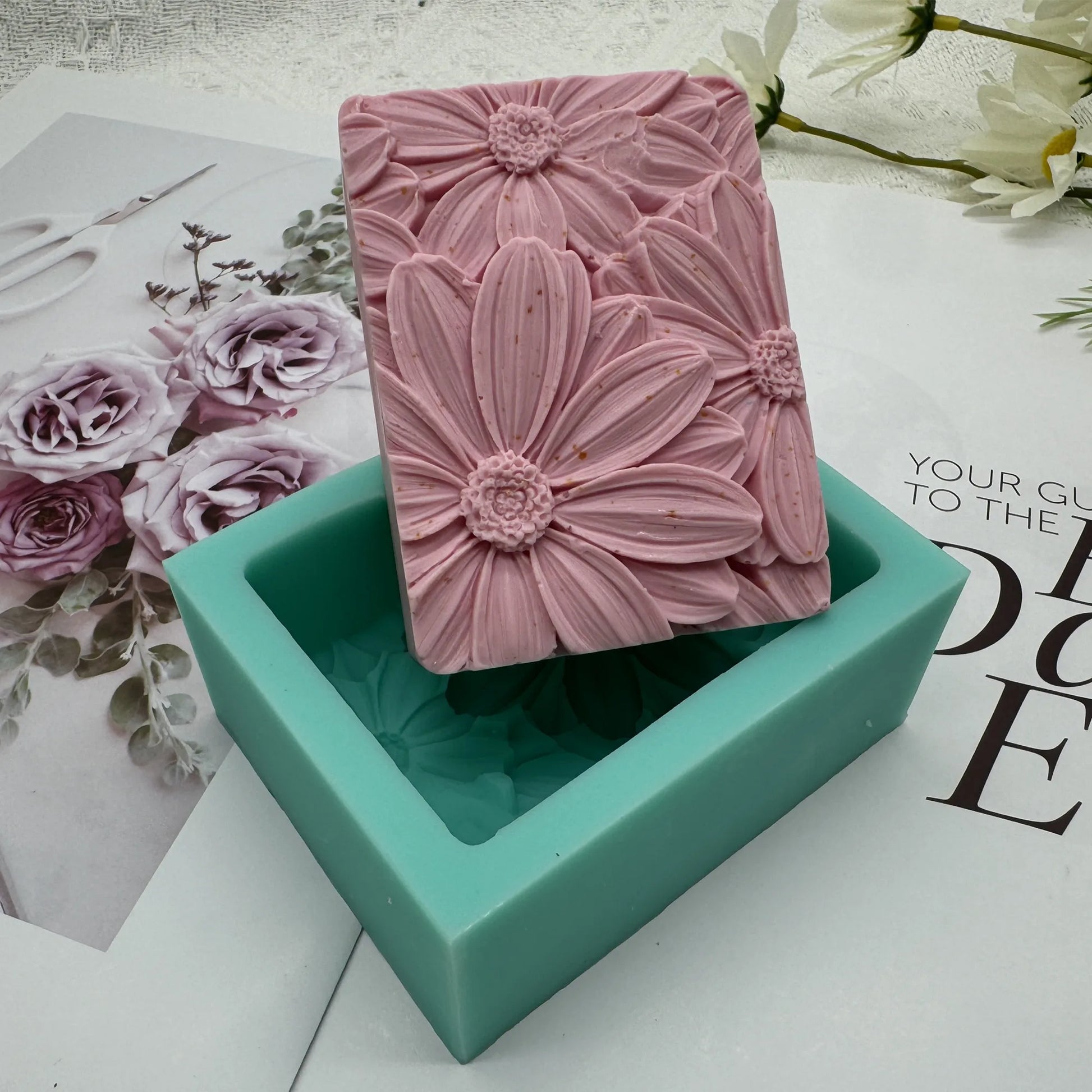 Elegante stampo per sapone a forma di girasole rettangolare 3D