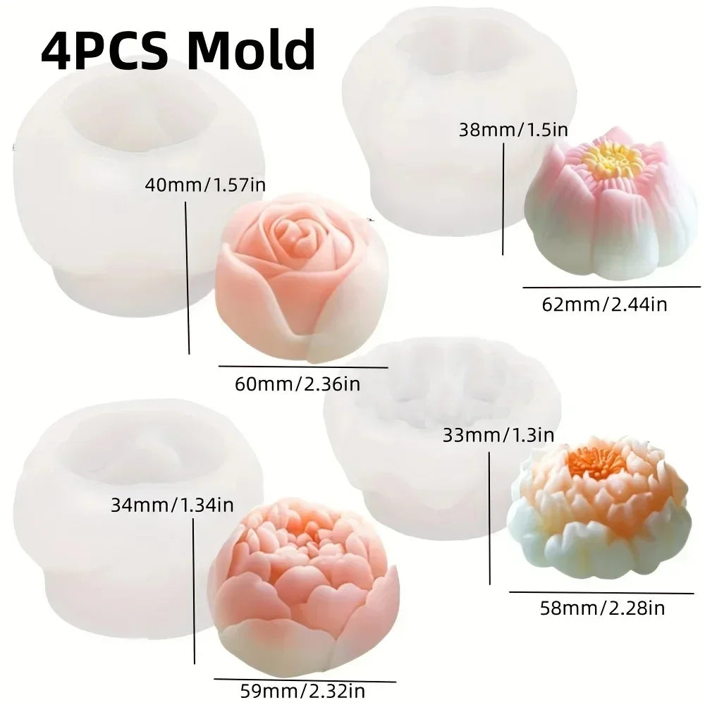 Grande stampo in silicone 3D per candela a forma di fiore di peonia