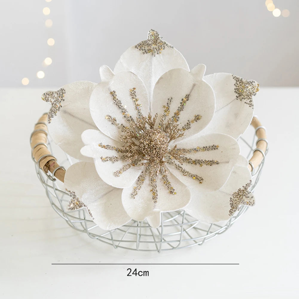 Decorazione artificiale glitterata con fiori di Natale da 24 cm
