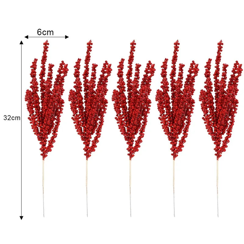 Nuovo ramo di agrifoglio artificiale con bacche rosse natalizie, decorazione per la casa. 