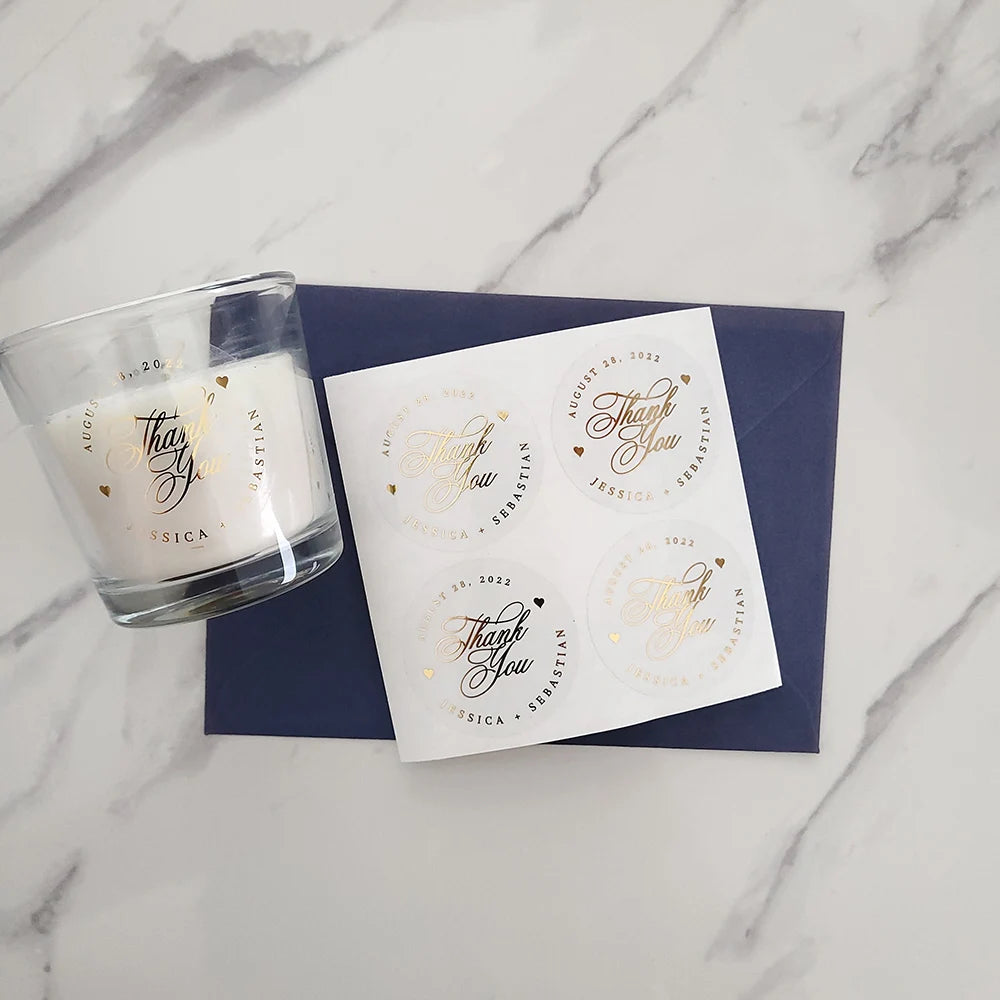 Etichette adesive trasparenti in lamina d'oro, ideali per tutti gli articoli di cancelleria per eventi.