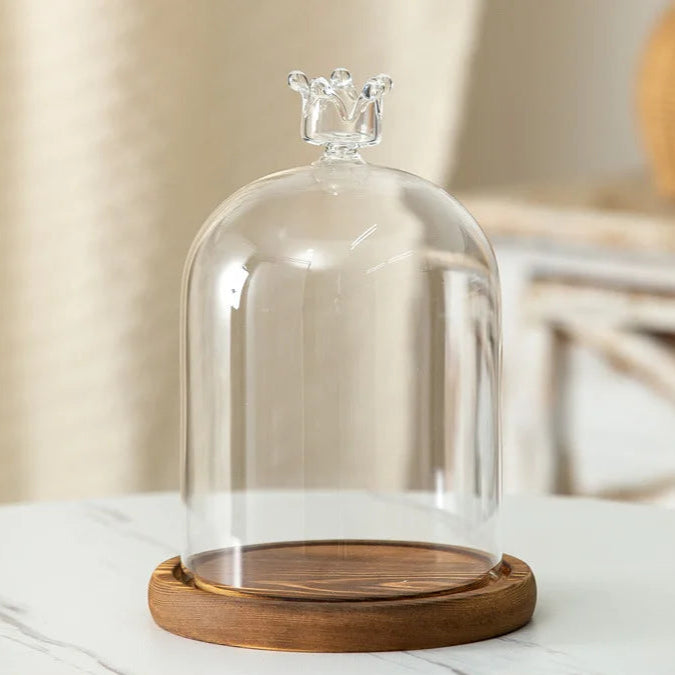 Portacandele in vetro con base in legno per aromaterapia