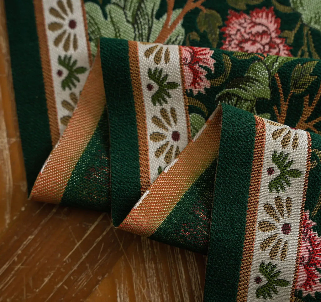 Runner da tavolo con nappe in jacquard per soggiorno, motivo: piante e fiori