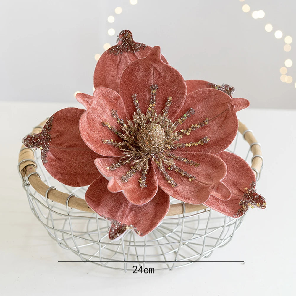 Decorazione artificiale glitterata con fiori di Natale da 24 cm