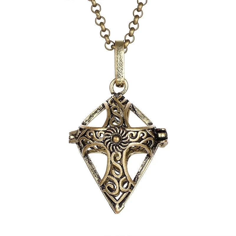 Collana con medaglione, campanellino musicale Mexico Chime, chiamata a sfera degli angeli, collana vintage per gravidanza, diffusore di oli essenziali per aromaterapia, accessori