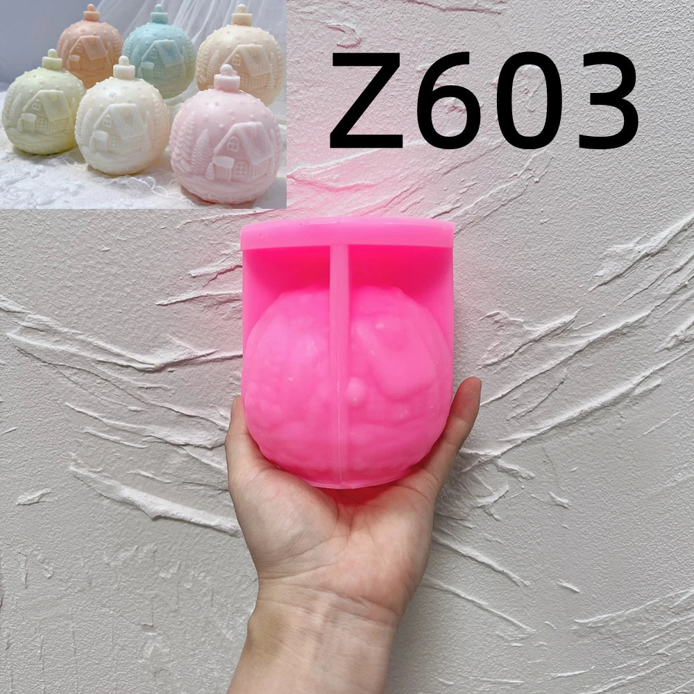 Stampo per candele in silicone a forma di palla, 5 modelli natalizi