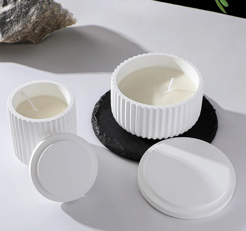 Stampo per candela a forma di tazza, semplice, a strisce, in gesso, cemento, resina e silicone