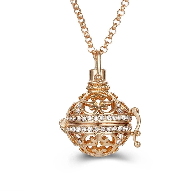 Collana con medaglione, campanellino musicale Mexico Chime, chiamata a sfera degli angeli, collana vintage per gravidanza, diffusore di oli essenziali per aromaterapia, accessori
