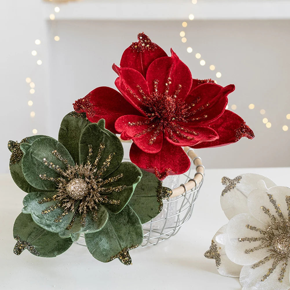 Decorazione artificiale glitterata con fiori di Natale da 24 cm
