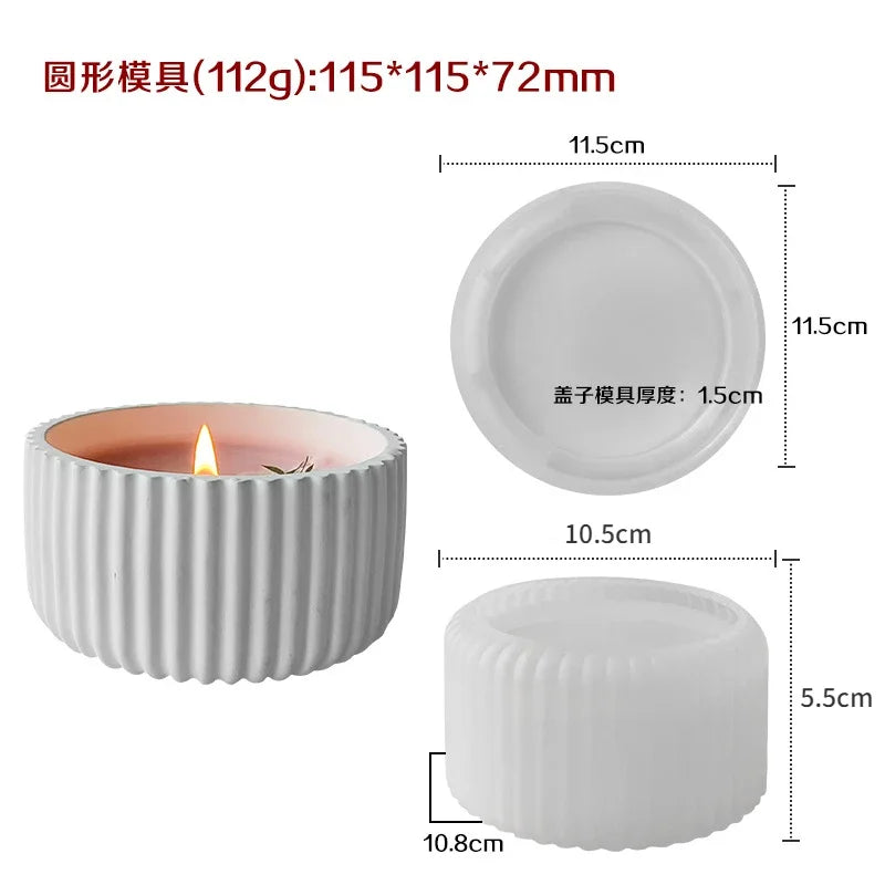 Stampo per candela a forma di tazza, semplice, a strisce, in gesso, cemento, resina e silicone