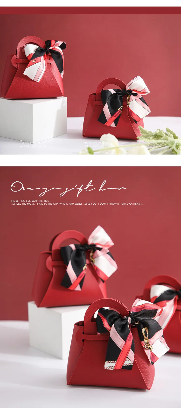 Grande sacchetto portaconfetti in pelle con sciarpa per festa di nozze, confezione regalo da 10 pezzi.