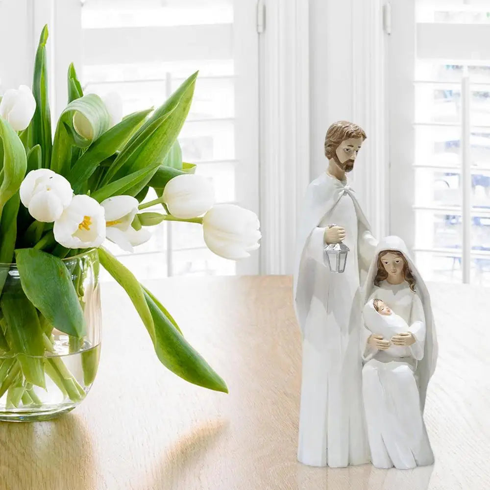 Statuette della Sacra Famiglia di Natale, statuetta del presepe in legno.