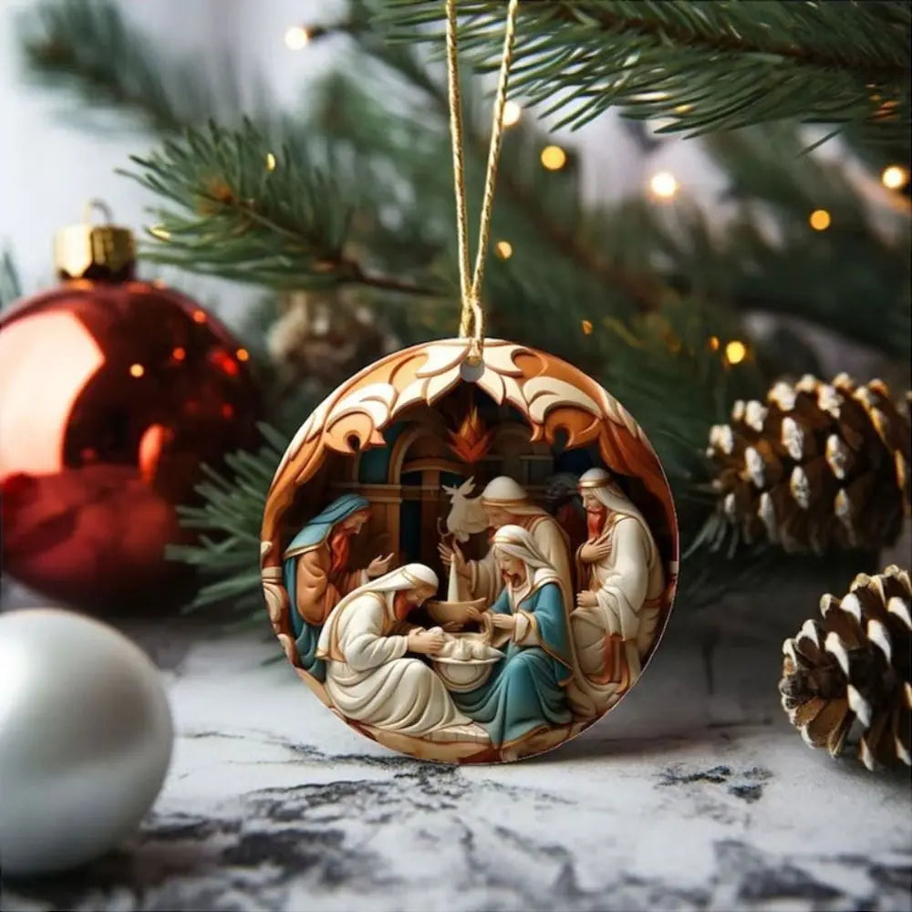 Ciondolo natalizio con natività dipinta in 3D, decorazioni per l'albero di Natale