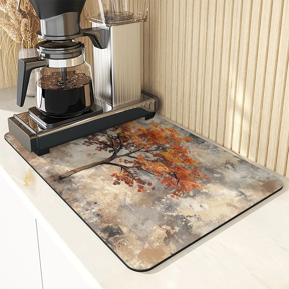 Grande tappetino assorbente da cucina con foglie autunnali, tappetino per asciugare i piatti