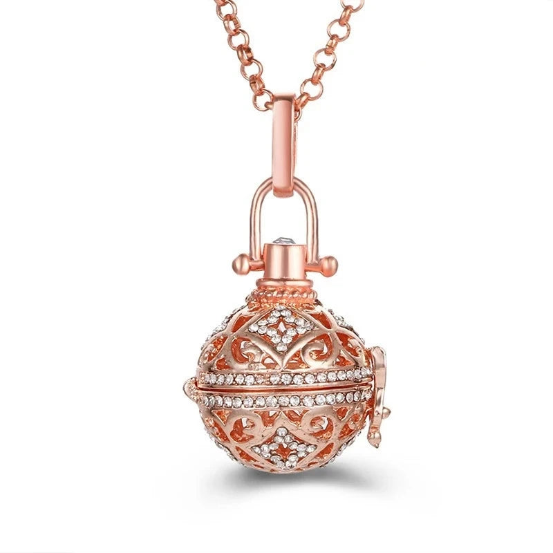 Collana con medaglione, campanellino musicale Mexico Chime, chiamata a sfera degli angeli, collana vintage per gravidanza, diffusore di oli essenziali per aromaterapia, accessori