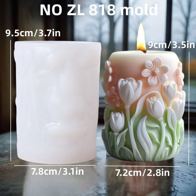 Stampo in silicone per candele cilindriche in gesso a forma di fiore di lavanda