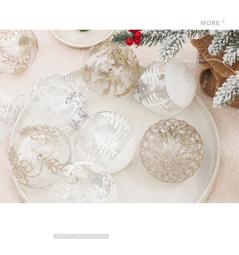 Set di palline di Natale per feste infrangibili trasparenti da 8 cm.