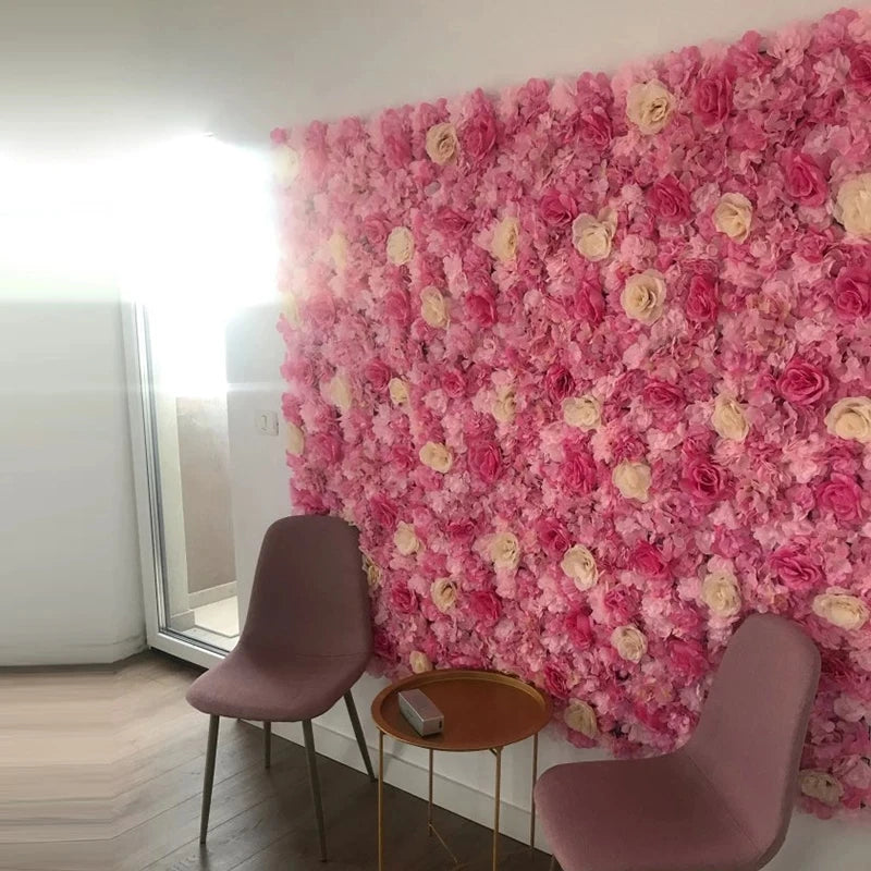 Sfondo decorativo per pareti con fiori artificiali di rose di seta rosa