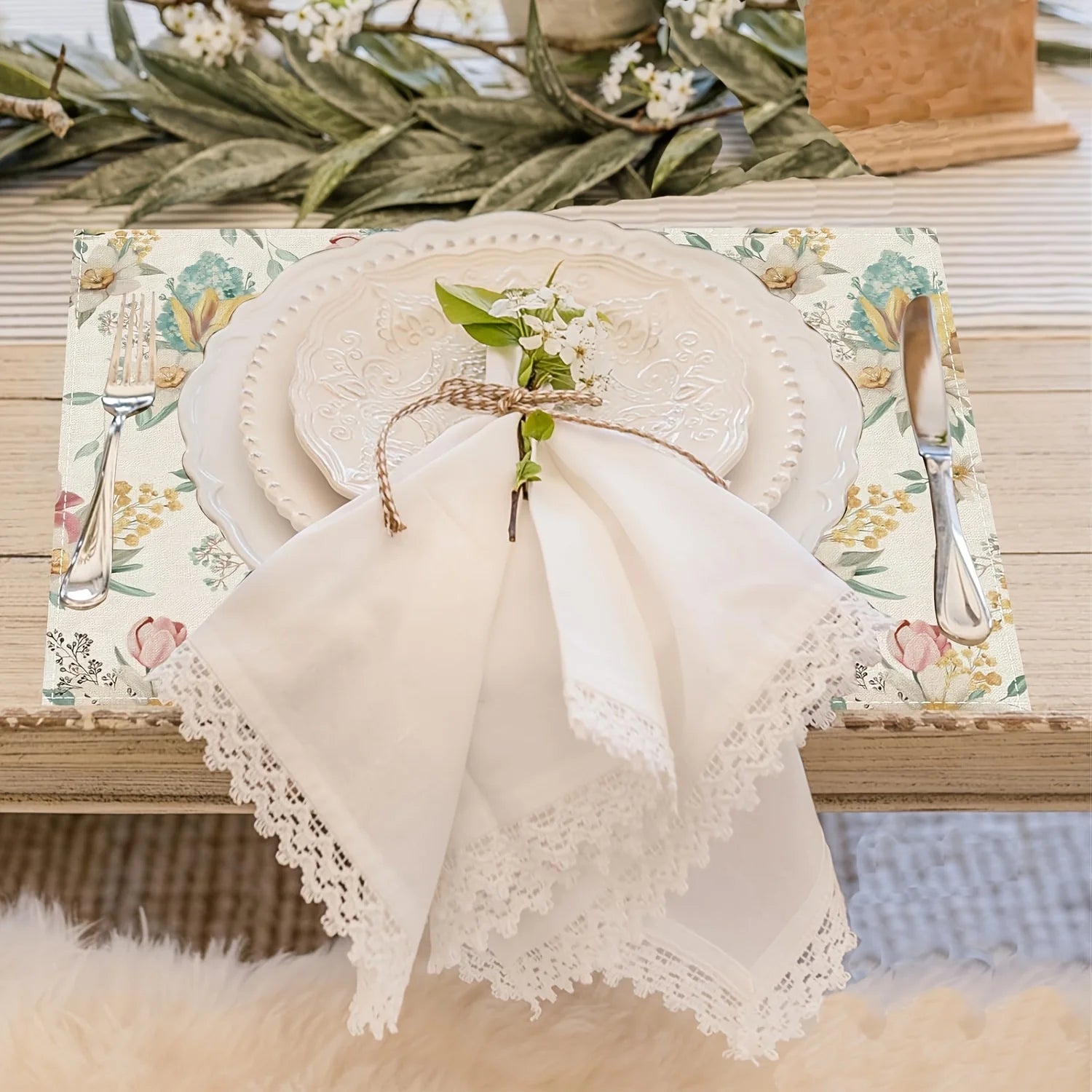 Tovagliette americane 12 x 18 pollici Margherita Gypsophila Tulipano