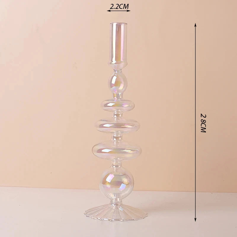 Portacandele in vetro blu navy con motivo a strisce floreali