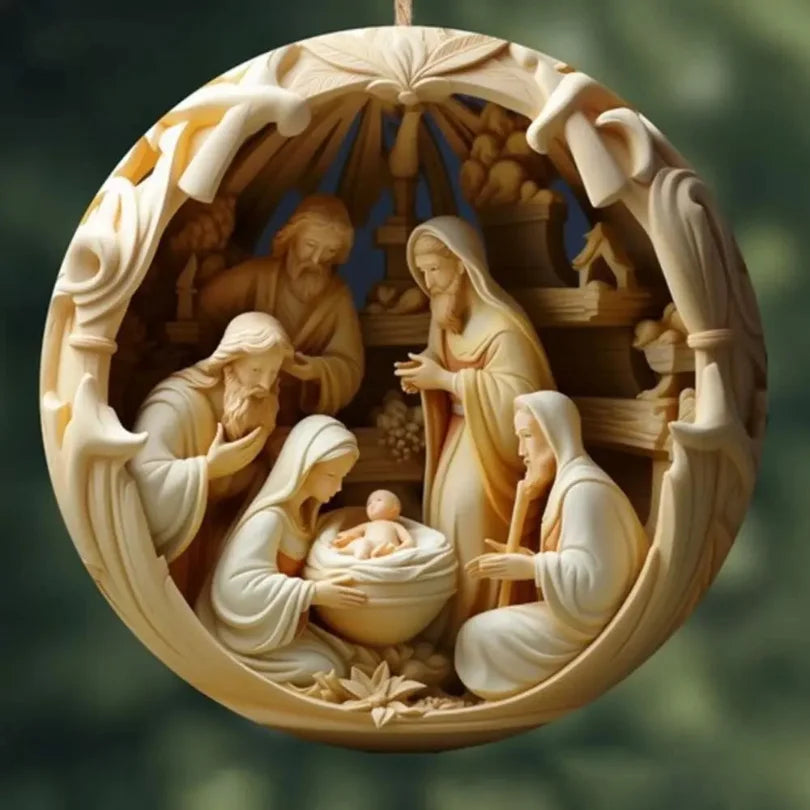 Ciondolo natalizio con natività dipinta in 3D, decorazioni per l'albero di Natale