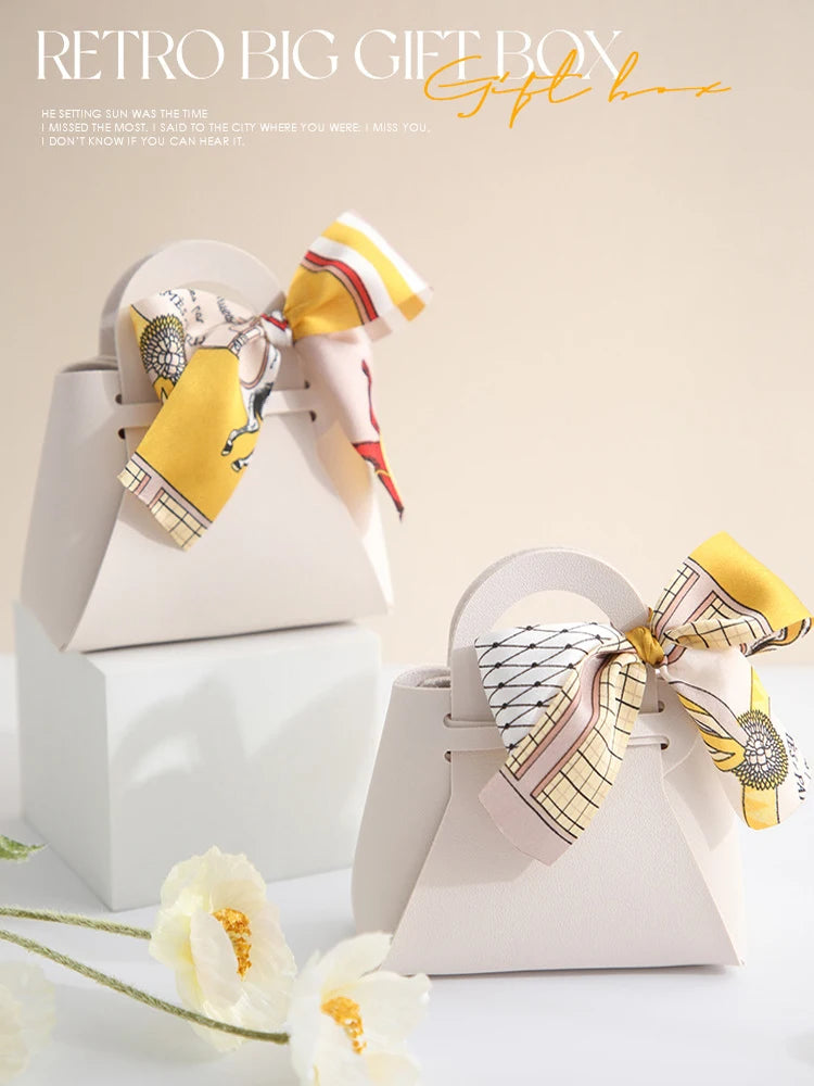 Borse regalo in pelle, mini borsetta con nastro, 5 pezzi