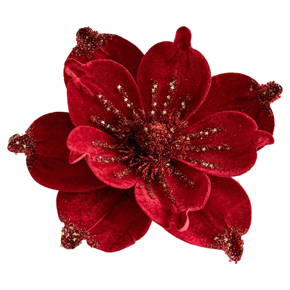 Decorazione artificiale glitterata con fiori di Natale da 24 cm