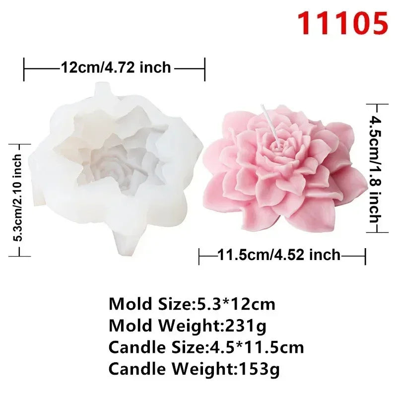 Grande stampo in silicone 3D per candela a forma di fiore di peonia