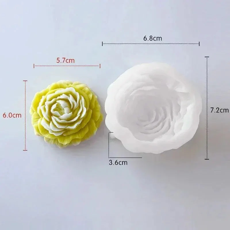 Stampo in silicone per candela a forma di peonia 3D.