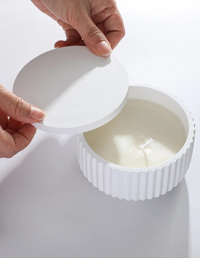Stampo per candela a forma di tazza, semplice, a strisce, in gesso, cemento, resina e silicone