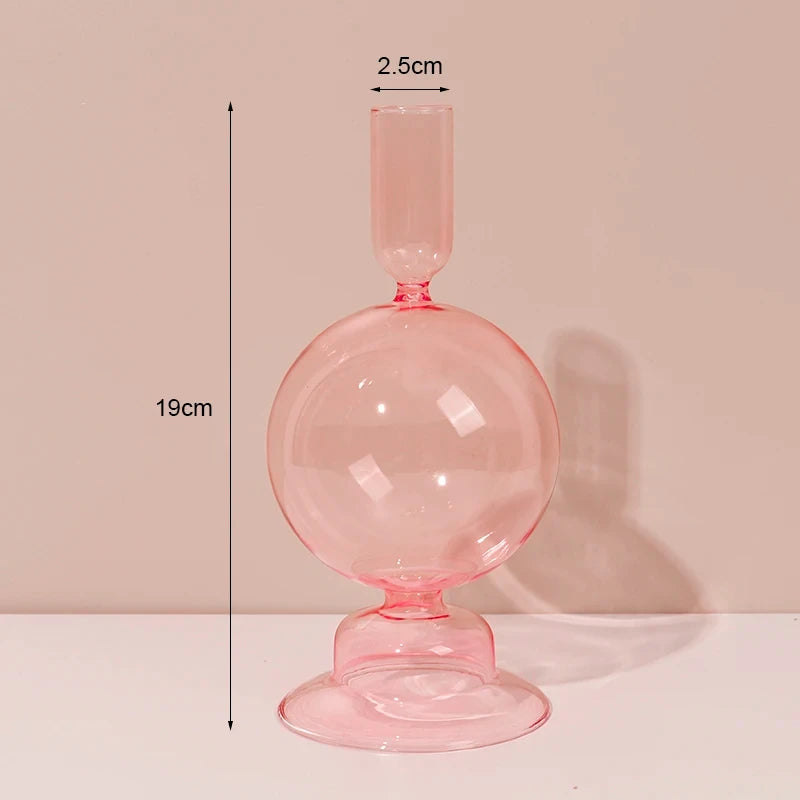 Portacandele in vetro blu navy con motivo a strisce floreali