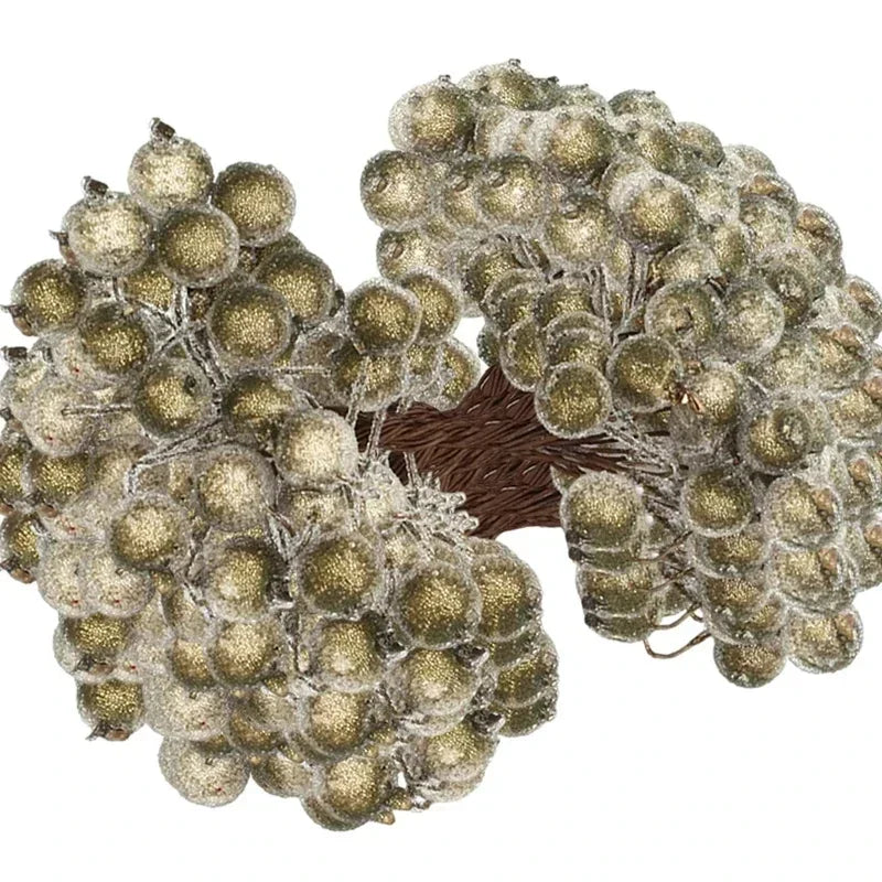 Mini bacche di agrifoglio artificiali natalizie glassate a doppia testa