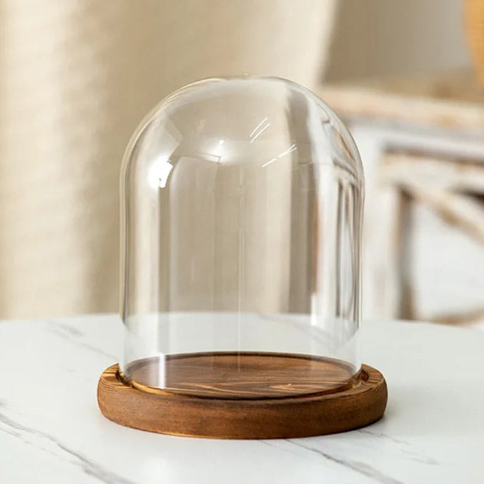 Portacandele in vetro con base in legno per aromaterapia