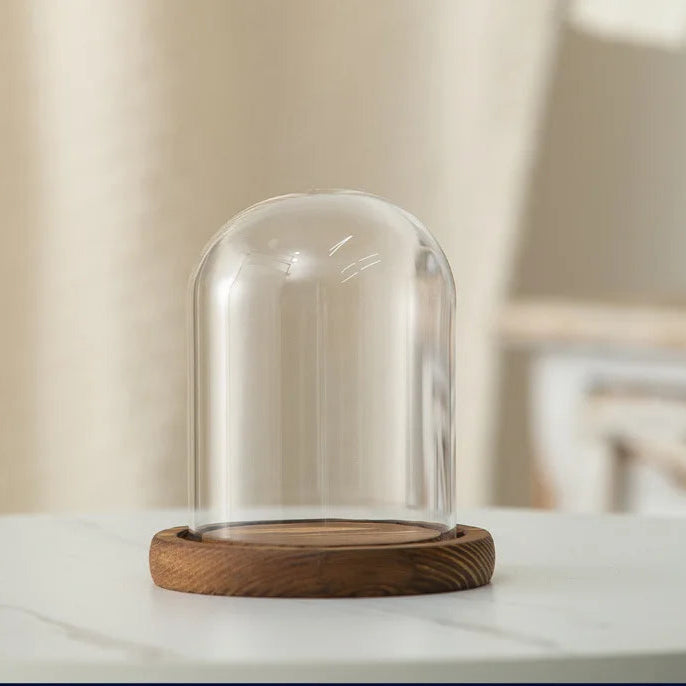 Portacandele in vetro con base in legno per aromaterapia