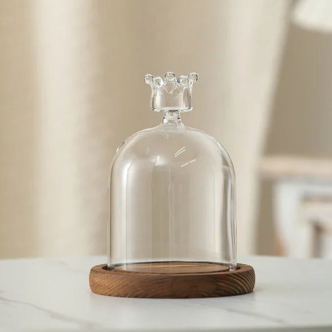 Portacandele in vetro con base in legno per aromaterapia