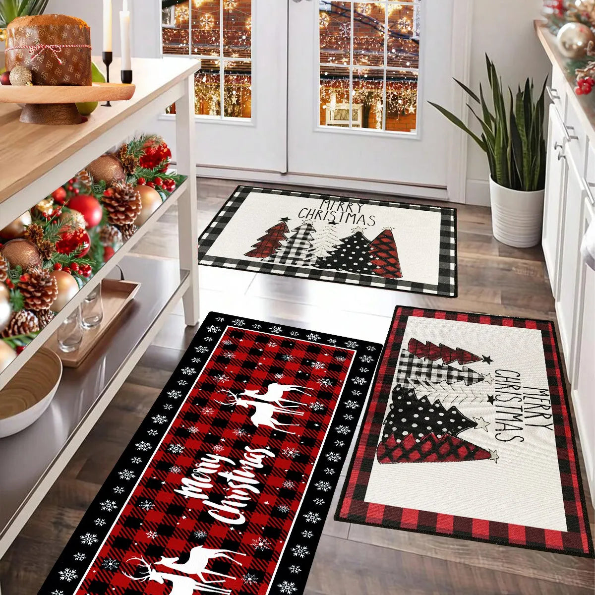 Tappetino per pavimento con albero di Natale, assorbente e antiscivolo per la cucina di casa
