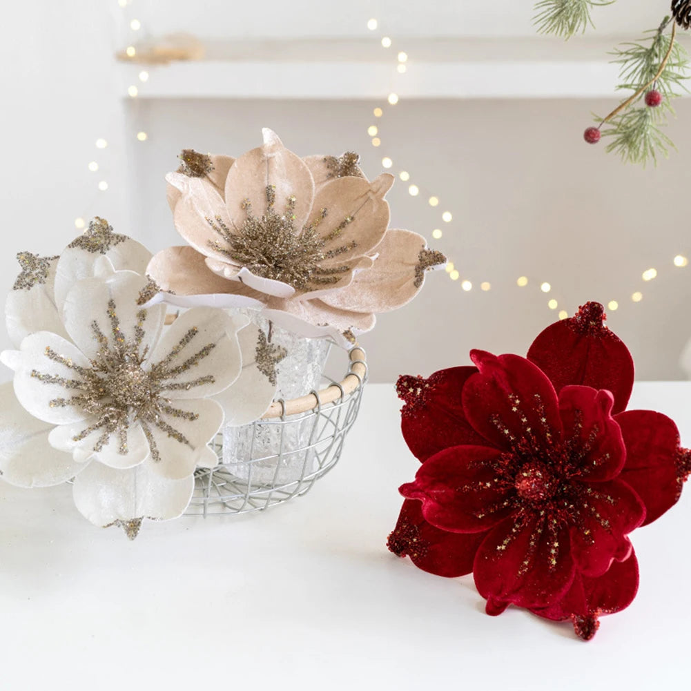 Decorazione artificiale glitterata con fiori di Natale da 24 cm