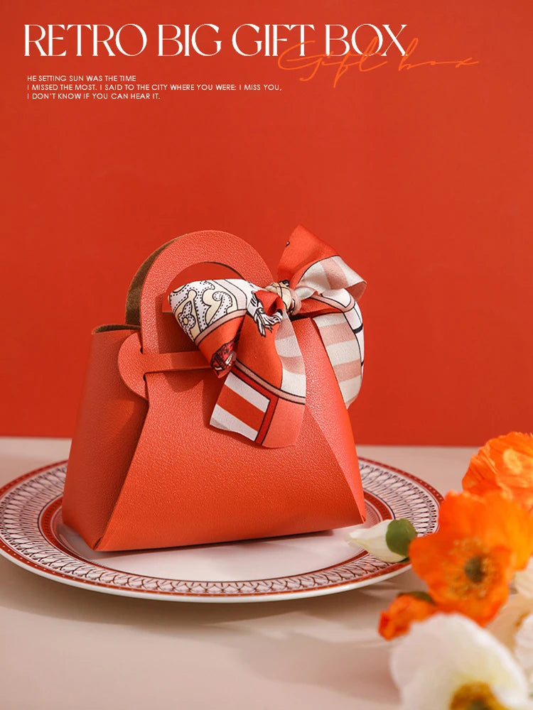 Borse regalo in pelle, mini borsetta con nastro, 5 pezzi