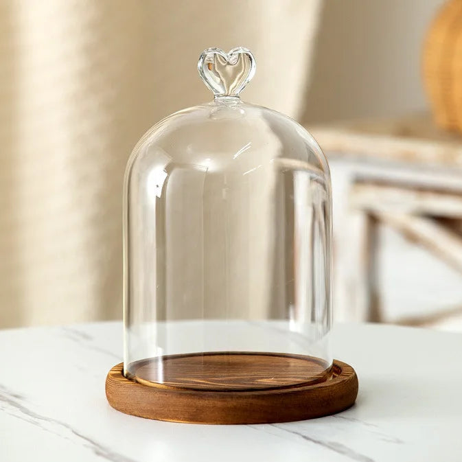 Portacandele in vetro con base in legno per aromaterapia