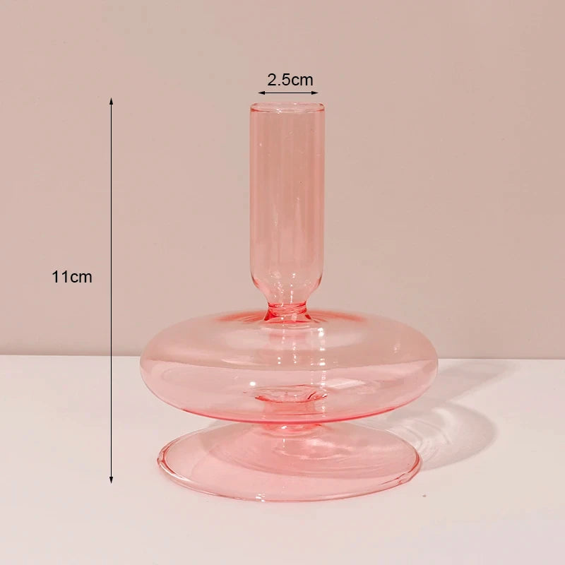 Portacandele in vetro blu navy con motivo a strisce floreali