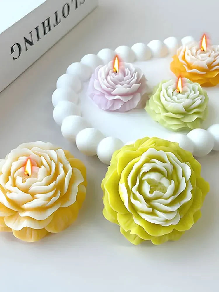 Stampo in silicone per candela a forma di peonia 3D.