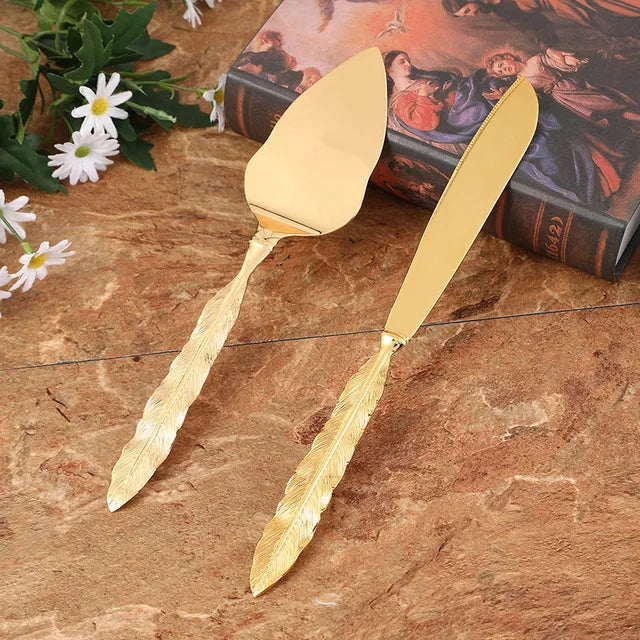 Kuchenmesser- und -heber-Set, 2-teiliges goldenes Kuchenschneidebesteck von KONCO.