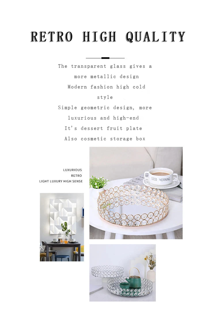 Vassoio rotondo in cristallo con specchio, vassoio da portata di lusso