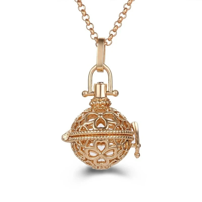 Collana con medaglione, campanellino musicale Mexico Chime, chiamata a sfera degli angeli, collana vintage per gravidanza, diffusore di oli essenziali per aromaterapia, accessori