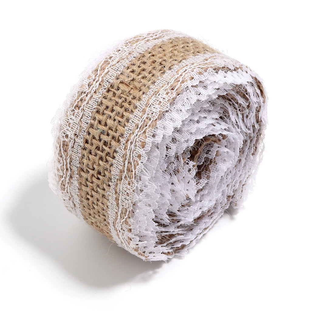 Natural ﻿Lace Linen Jute Ribbons 2 yards/roll.
