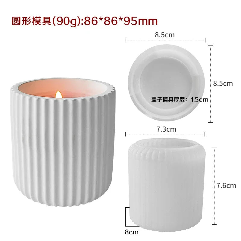 Stampo per candela a forma di tazza, semplice, a strisce, in gesso, cemento, resina e silicone