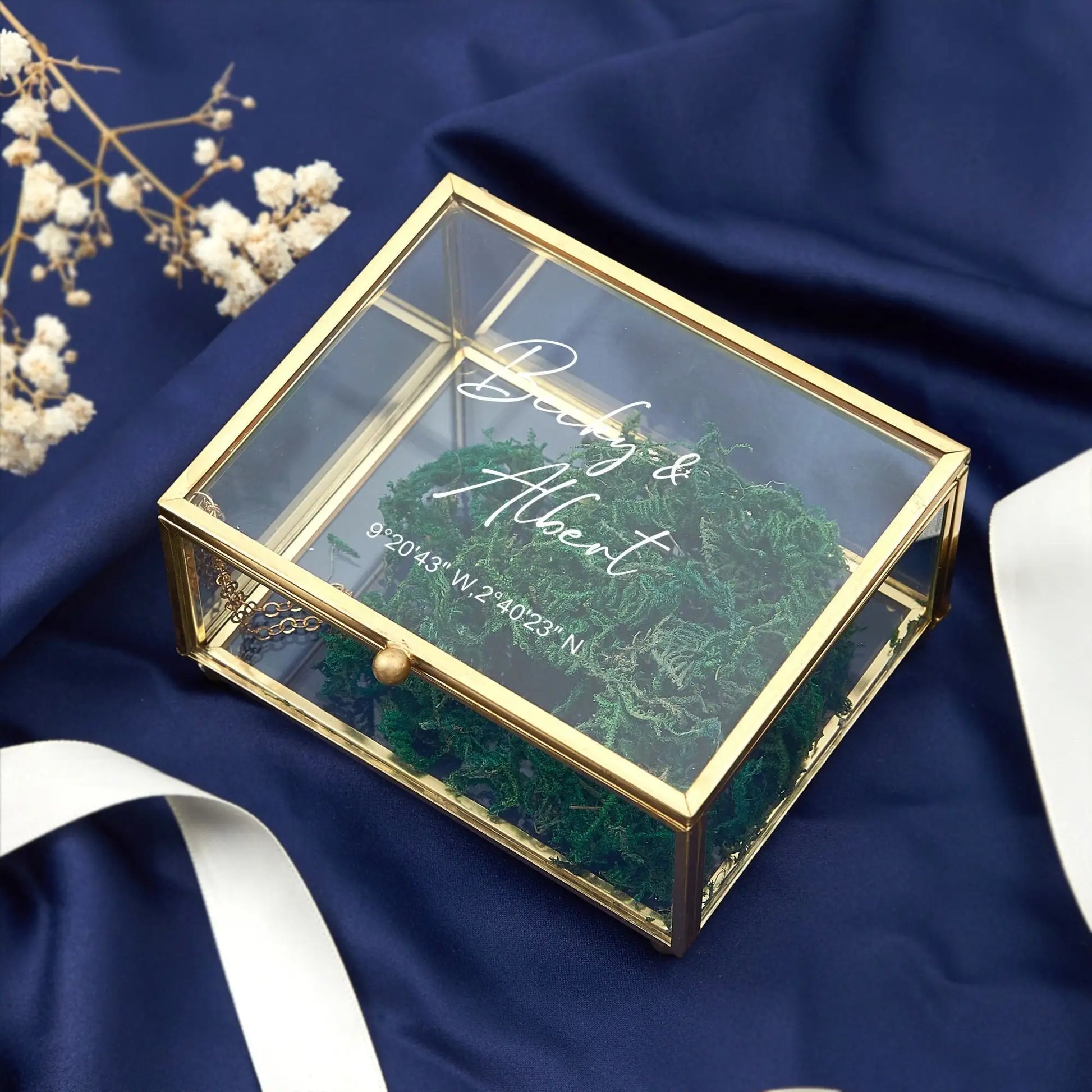 Personalisierte rechteckige Ringbox aus Glas, nur Box